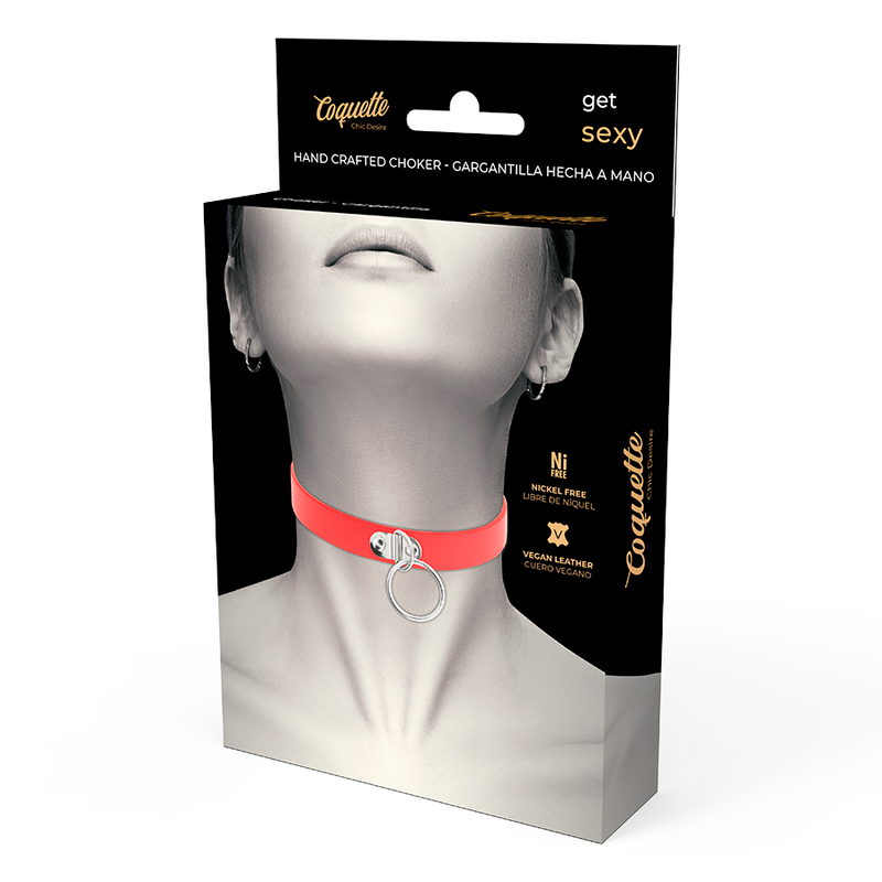 COQUETTE CHIC DESIRE – Red vegan leather necklace woman fetish accessory