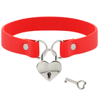 COQUETTE CHIC DESIRE – Fetisch-Halsband aus veganem Leder mit Herz- und Schlüssel-Anhänger, Rot, 40 cm