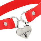 COQUETTE CHIC DESIRE – Fetisch-Halsband aus veganem Leder mit Herz- und Schlüssel-Anhänger, Rot, 40 cm
