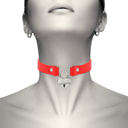 COQUETTE CHIC DESIRE – Fetisch-Halsband aus veganem Leder mit Herz- und Schlüssel-Anhänger, Rot, 40 cm