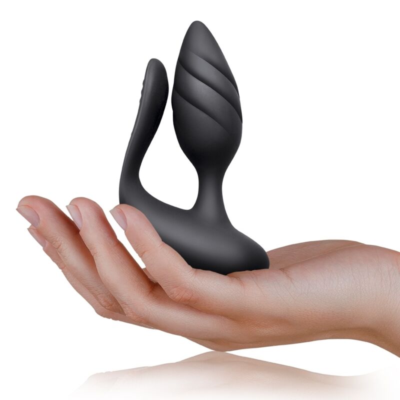Rocks-Off Cocktail – Paarvibrator mit Analplug und Penisstimulation, Schwarz