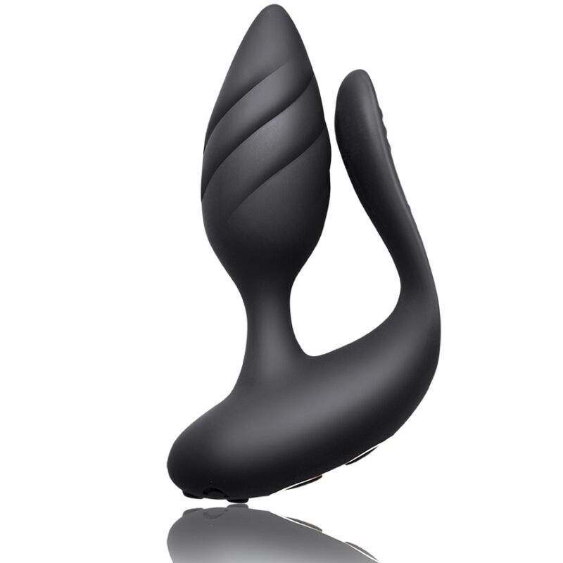 Rocks-Off Cocktail – Paarvibrator mit Analplug und Penisstimulation, Schwarz