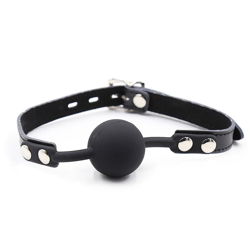 OHMAMA Fetish – Silikon-Ballgag mit Ledergürtel und Vorhängeschloss