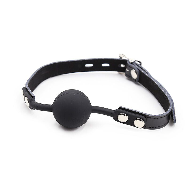 OHMAMA Fetish – Silikon-Ballgag mit Ledergürtel und Vorhängeschloss