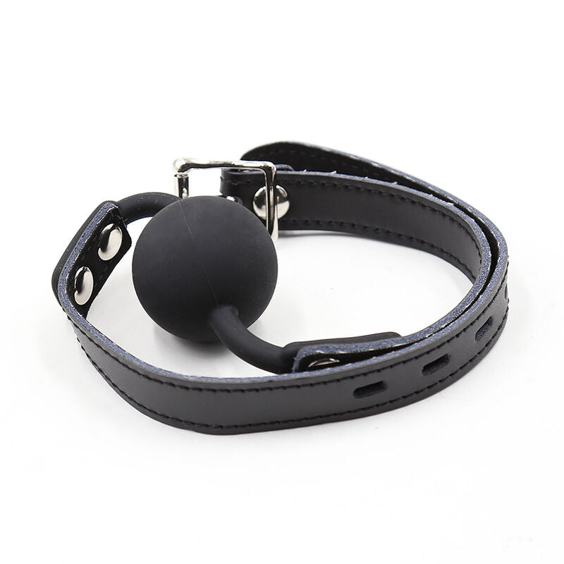OHMAMA Fetish – Silikon-Ballgag mit Ledergürtel und Vorhängeschloss