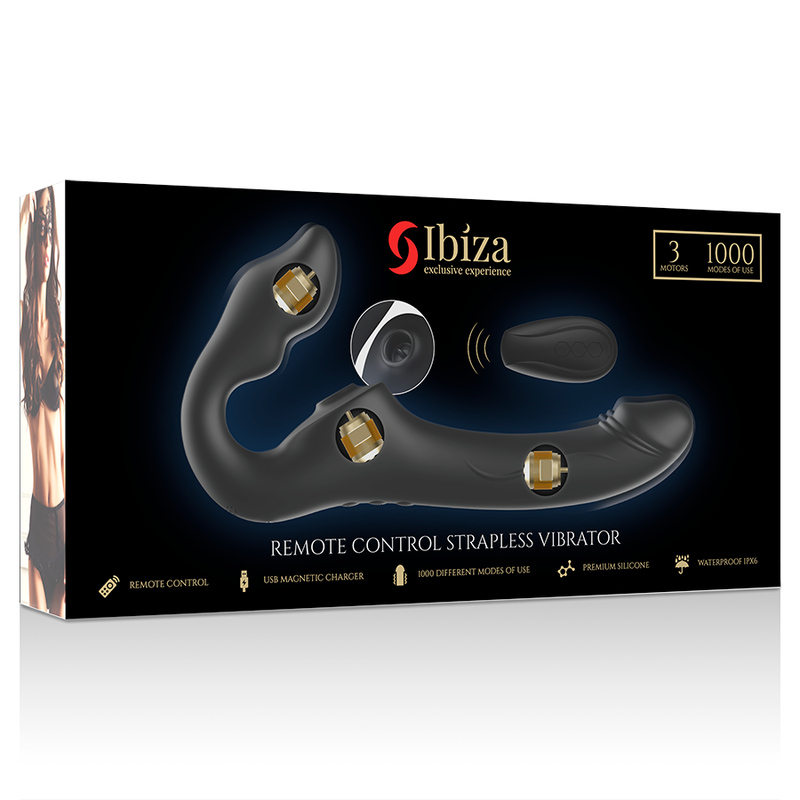 Ibiza Strapples – Vibratore senza imbracatura con telecomando, 3 motori
