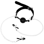 OHMAMA FETISH – Black ball gag with nipple clamps