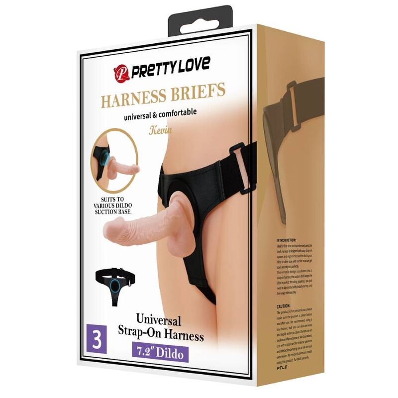 PRETTY LOVE – SLIP HARNAIS HARNAIS UNIVERSEL AVEC GODE KEVIN 19 CM NATUREL