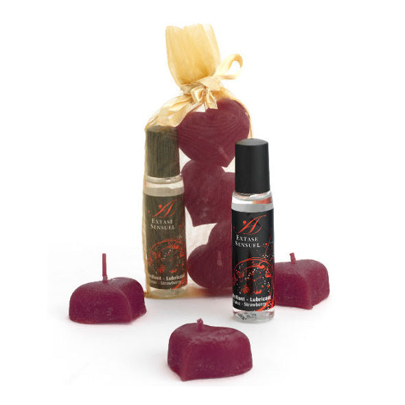 EXTASE SENSUAL Seidennächte – Set mit Duftkerzen und Erdbeer-Gleitgel