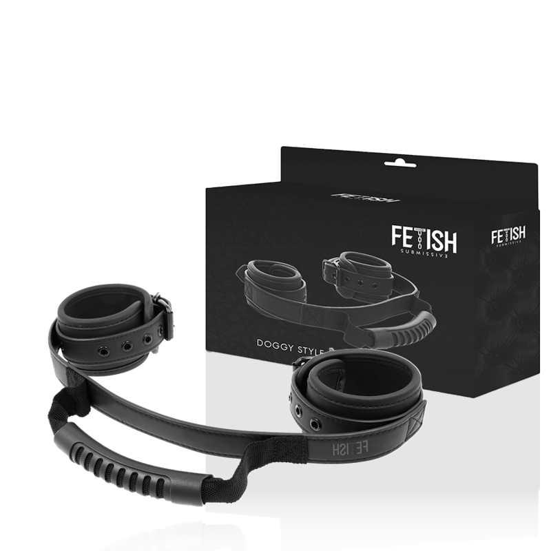 FETISH SUBMISSIVE Handschellen mit Griff – aus veganem Leder