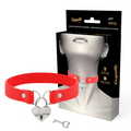 COQUETTE CHIC DESIRE – Fetisch-Halsband aus veganem Leder mit Herz- und Schlüssel-Anhänger, Rot, 40 cm
