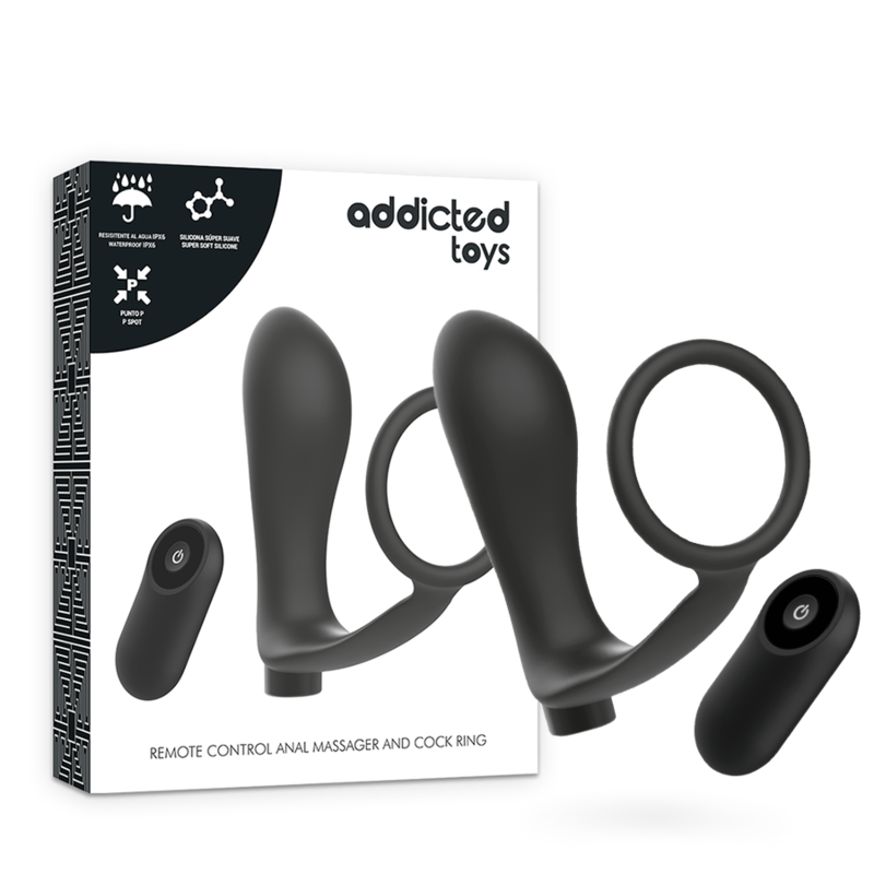 ADDICTED TOYS – Penisring mit Analplug und Fernbedienung, schwarz, wiederaufladbar