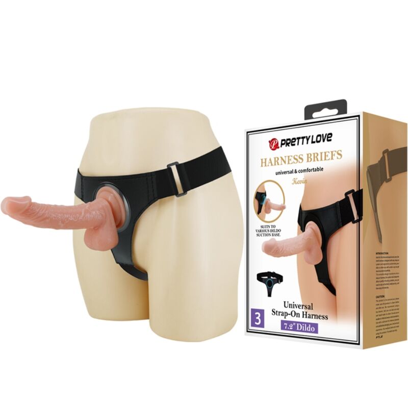 PRETTY LOVE – SLIP HARNAIS HARNAIS UNIVERSEL AVEC GODE KEVIN 19 CM NATUREL