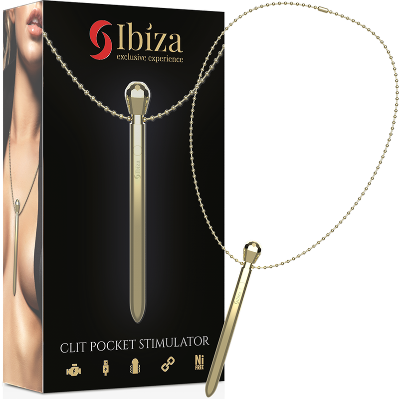 Ibiza Pocket – Stimulateur clitoridien avec chaîne, doré, 12 modes de vibration