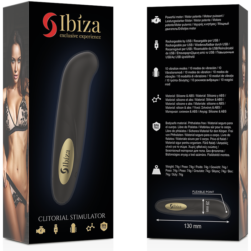 Ibiza – Stimulateur clitoridien doré, 10 modes de vibration, 13 × 2,9 cm