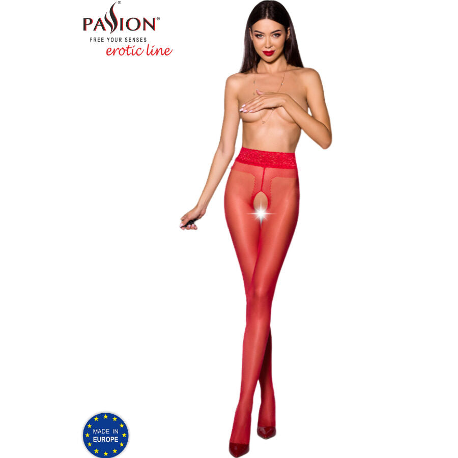 Passion Tiopen 001 – Offene Strumpfhose in Rot, 20 DEN, Grösse 1/2