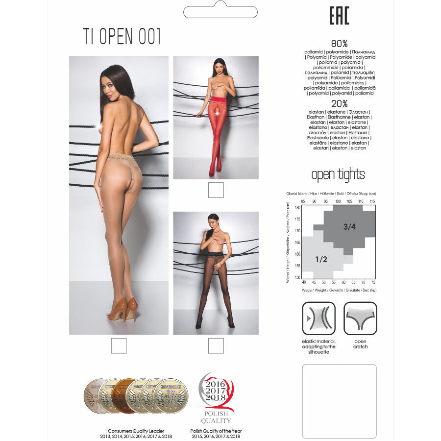 Passion Tiopen 001 – Offene Strumpfhose in Rot, 20 DEN, Grösse 1/2