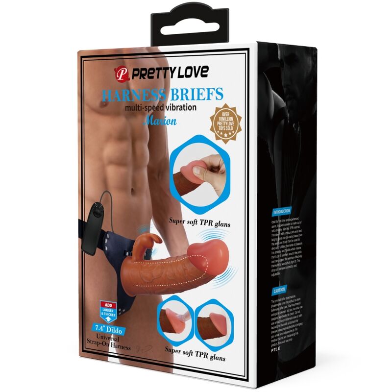 PRETTY LOVE Marion – Universal-Harness-Slip mit Vibrationsdildo, 19 cm, braun