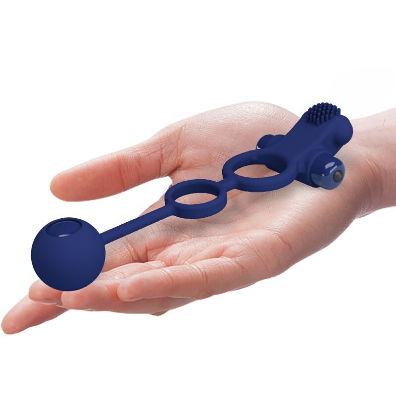 PRETTY LOVE – Remington Doppelvibrationsring mit Klitoris-Kugel, Blau