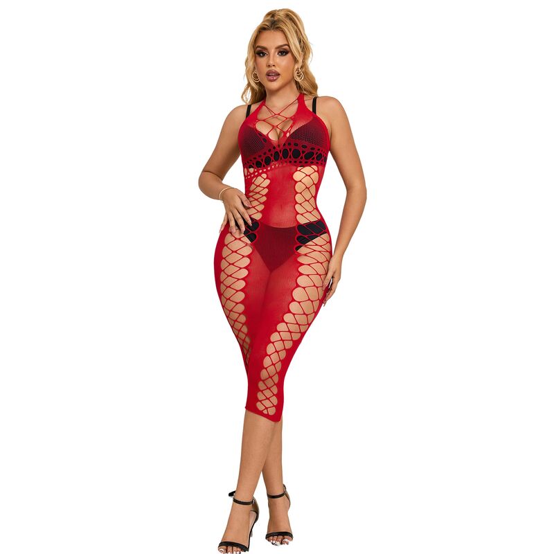 SUBBLIME – Langes rotes Netzkleid, Einheitsgrösse