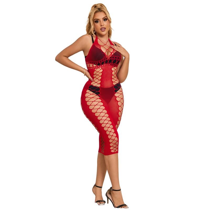 SUBBLIME – Langes rotes Netzkleid, Einheitsgrösse