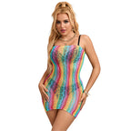SUBBLIME – Ärmelloses Off-Shoulder-Netzkleid in Regenbogenfarben, Einheitsgrösse