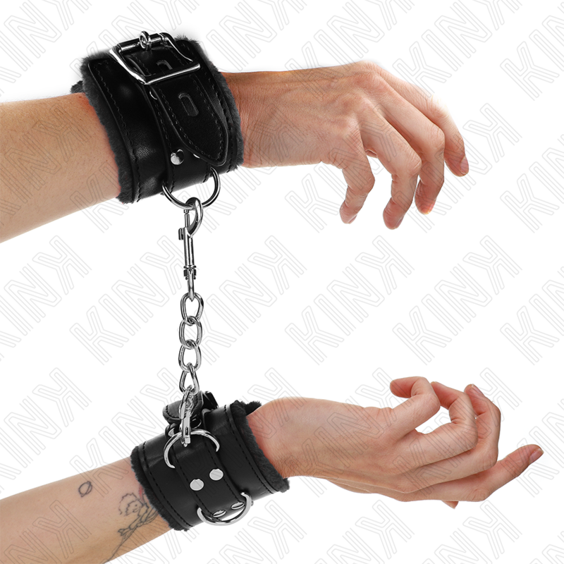 KINK – FUR LINED WRIST RESTRAINTS WITH BELT ADJUSTABLE 17-29 CM X 6 CM