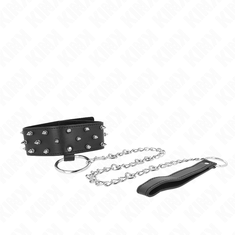 Kink – Halsband mit silbernen Nieten und Leine, 65 cm