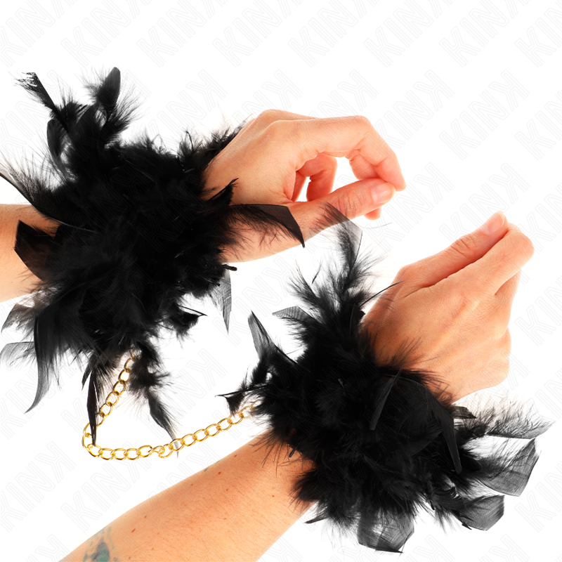 KINK – FEATHER HAND CUFFS WITH GOLD CHAIN MODEL