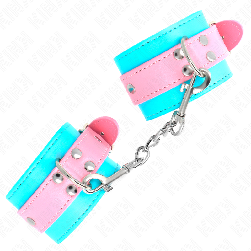 KINK – MIGNONS ATTENTES-POIGNETS BLEU/ROSE AJUSTABLES 16-28 CM X 5 CM