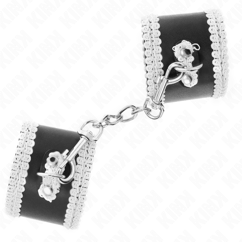 KINK – BLACK WRIST RESTRAINTS WITH WHITE DECORATE LACE ADJSUTABLE 20-23 CM X 5.5 CM