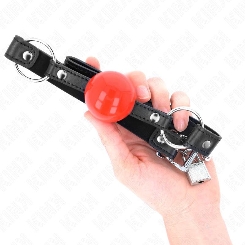Kink – Ballknebel mit Schloss, roter Ball, schwarzer Gurt, 60 x 2 cm