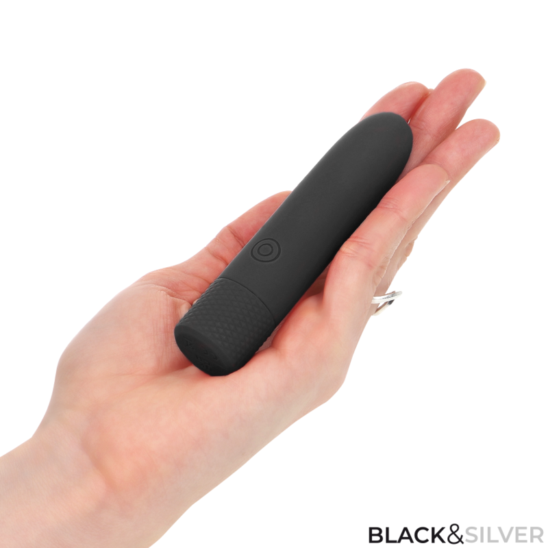BLACK & SILVER – GERI USB RECHARGEABLE VIBRATING BULLET 8 VIBRATIONS BLACK 10 X 2.2 CM
