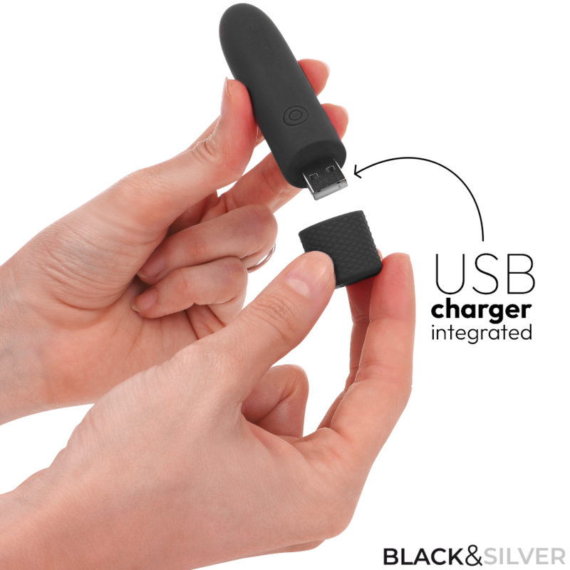 BLACK & SILVER – GERI USB RECHARGEABLE VIBRATING BULLET 8 VIBRATIONS BLACK 10 X 2.2 CM