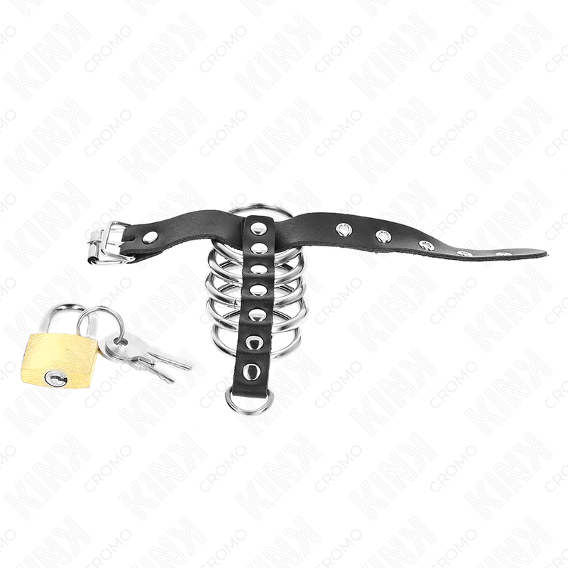 Kink – Penisring aus Leder mit Verschlussband, 21 x 2 cm, und 5 Metallringen 3–4 cm