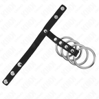 KINK – 4 ANELLI PER PENE IN METALLO DA 3,8 CM COLLEGATI CON CINTURINO IN PELLE DA 22 X 1,5 CM E CHIUSURA A PRESSIONE