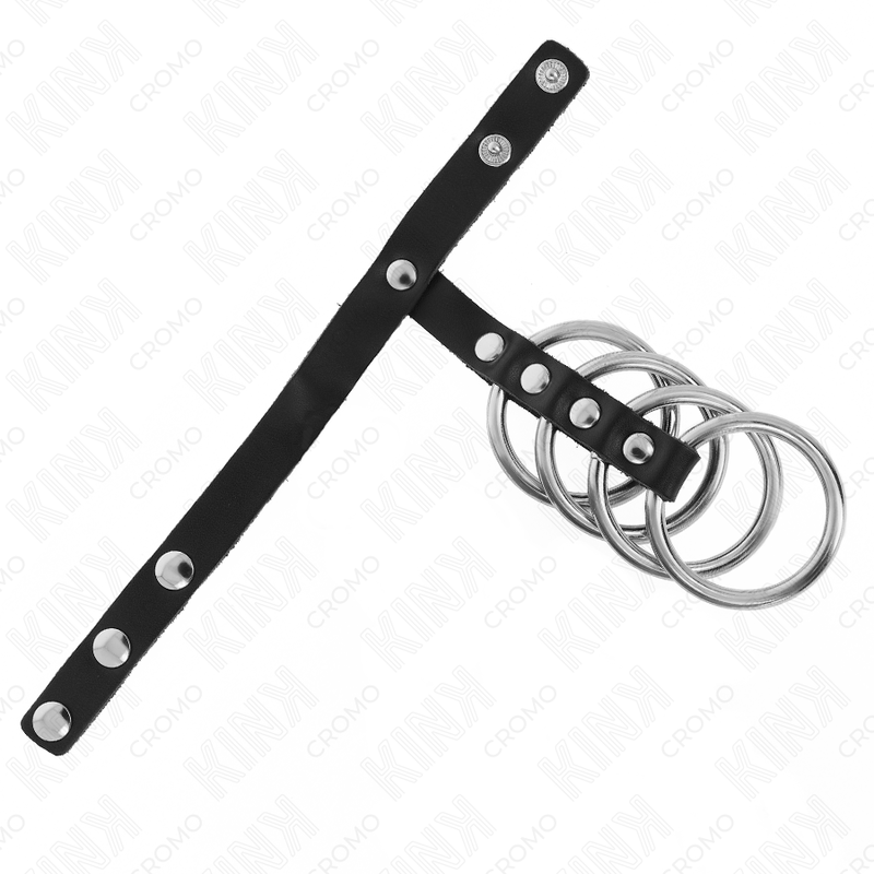 KINK – 4 ANELLI PER PENE IN METALLO DA 3,8 CM COLLEGATI CON CINTURINO IN PELLE DA 22 X 1,5 CM E CHIUSURA A PRESSIONE