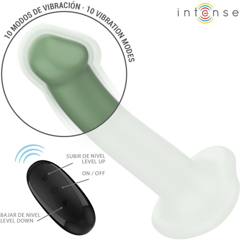 INTENSE – BECCA VIBRATOR WITH SUCTION CUP 10 VIBRATIONS GREEN REMOTE CONTROL