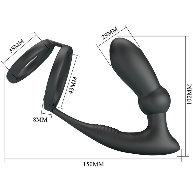 PRETTY LOVE – Emoni Penisring mit Vibro-Analplug, Schwarz