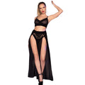 CHILIROSE – CR 4672 BLACK TOP SKIRT AND THONG WITH GOLDEN CHAINS