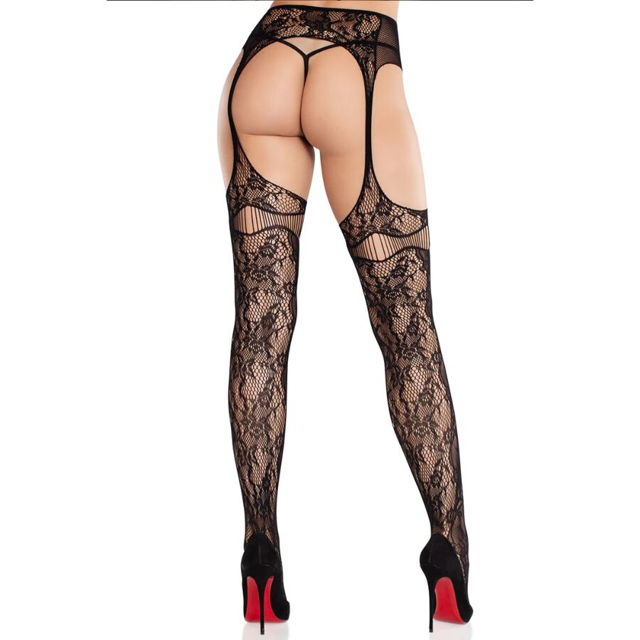 Leg Avenue – Spitzenstrümpfe mit Strumpfbändern, Schwarz