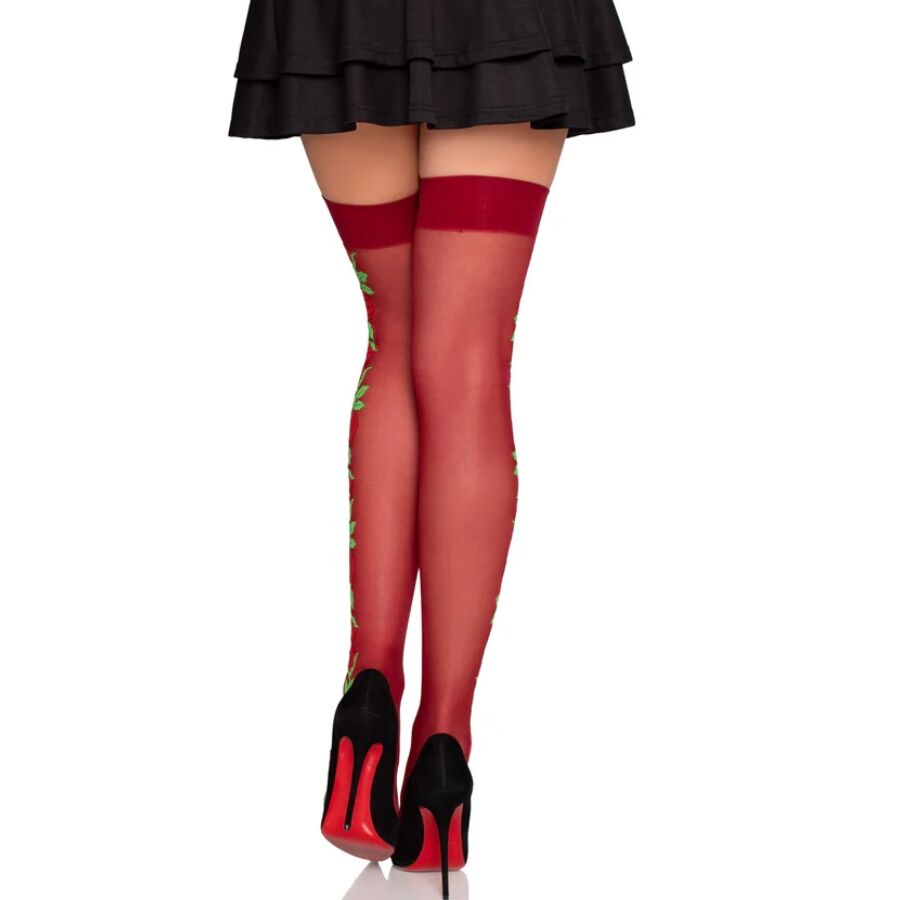 Leg Avenue – Strumpfhose mit roten Blumen, Einheitsgrösse