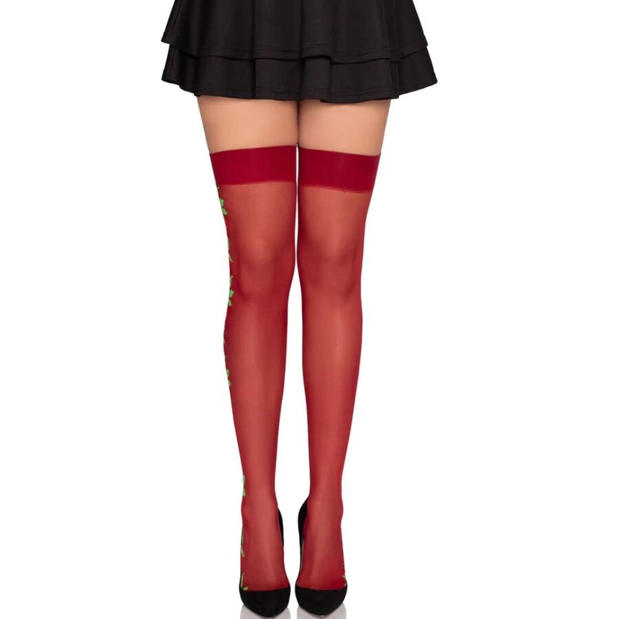 Leg Avenue – Strumpfhose mit roten Blumen, Einheitsgrösse