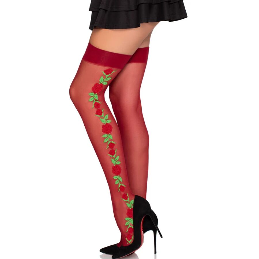 Leg Avenue – Strumpfhose mit roten Blumen, Einheitsgrösse
