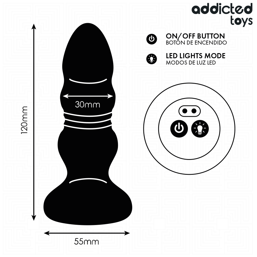 ADDICTED TOYS – Rotierender Analplug mit Vibration, LED-Licht und Fernbedienung