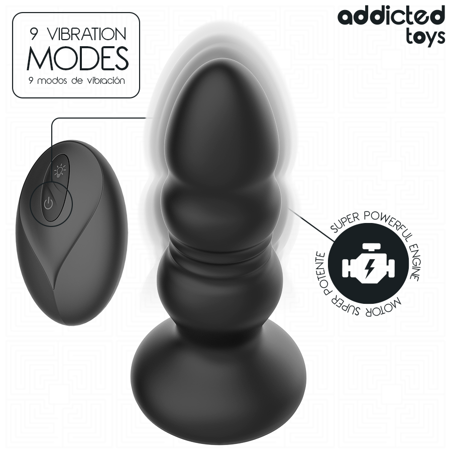 ADDICTED TOYS – Rotierender Analplug mit Vibration, LED-Licht und Fernbedienung