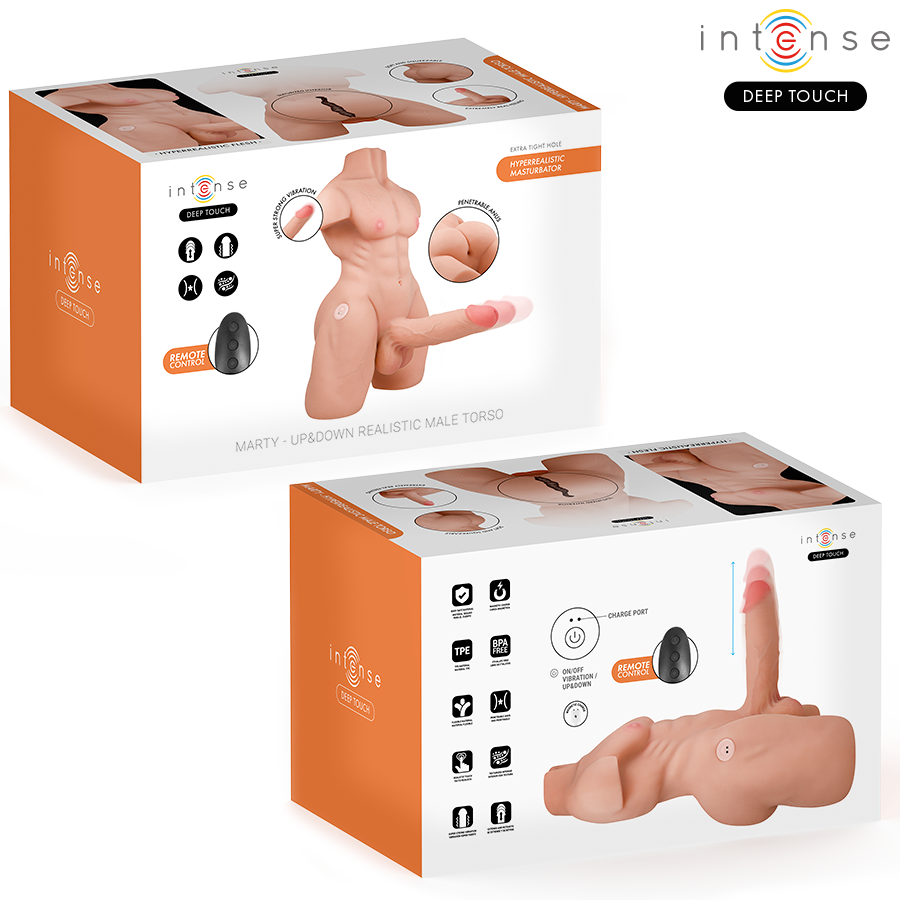 INTENSE DEEP TOUCH – MARTY TORSO WITH ANUS AND REALISTIC DILDO WITH PUSHING AND VIBRATION, REMOTE CONTROL, 6.2 KG