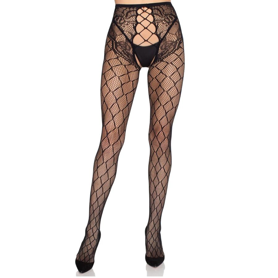 Leg Avenue – Netzstrumpfhose mit offenem Schritt, Schwarz, Einheitsgrösse