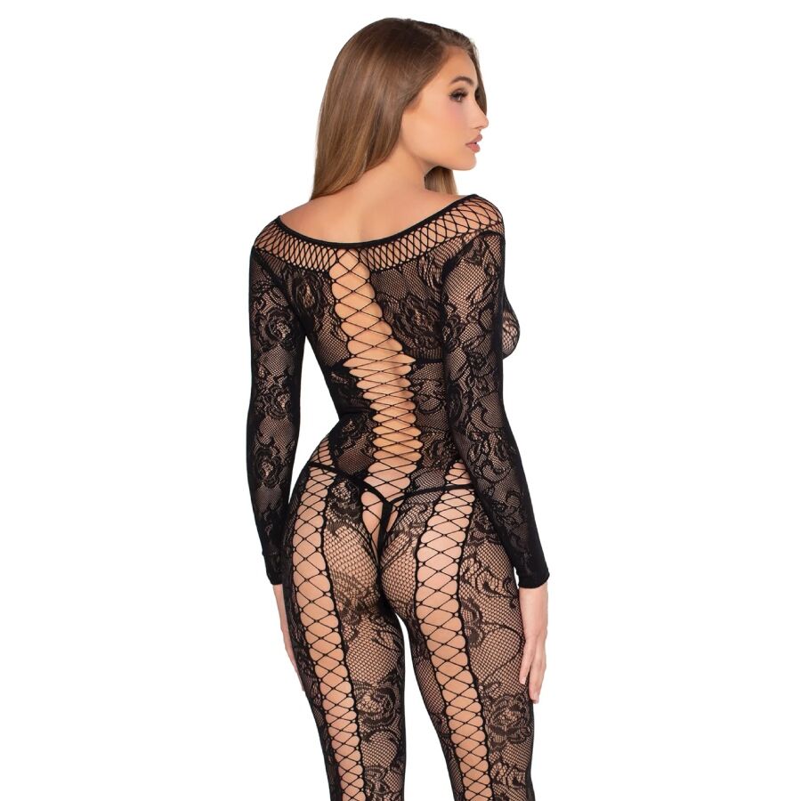 LEG AVENUE – 89369 COMBINAISON EN RÉSILLE ET DENTELLE NOIRE – TAILLE UNIQUE