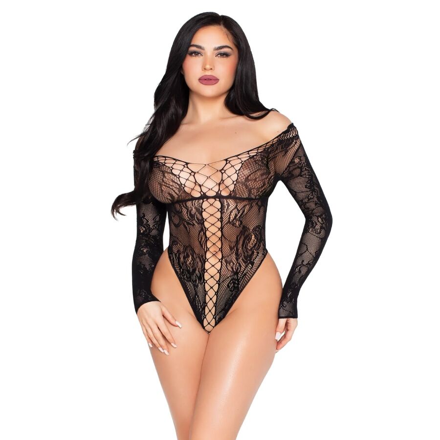 Leg Avenue – Netz- und Spitzen-Teddy, Schwarz, Einheitsgrösse